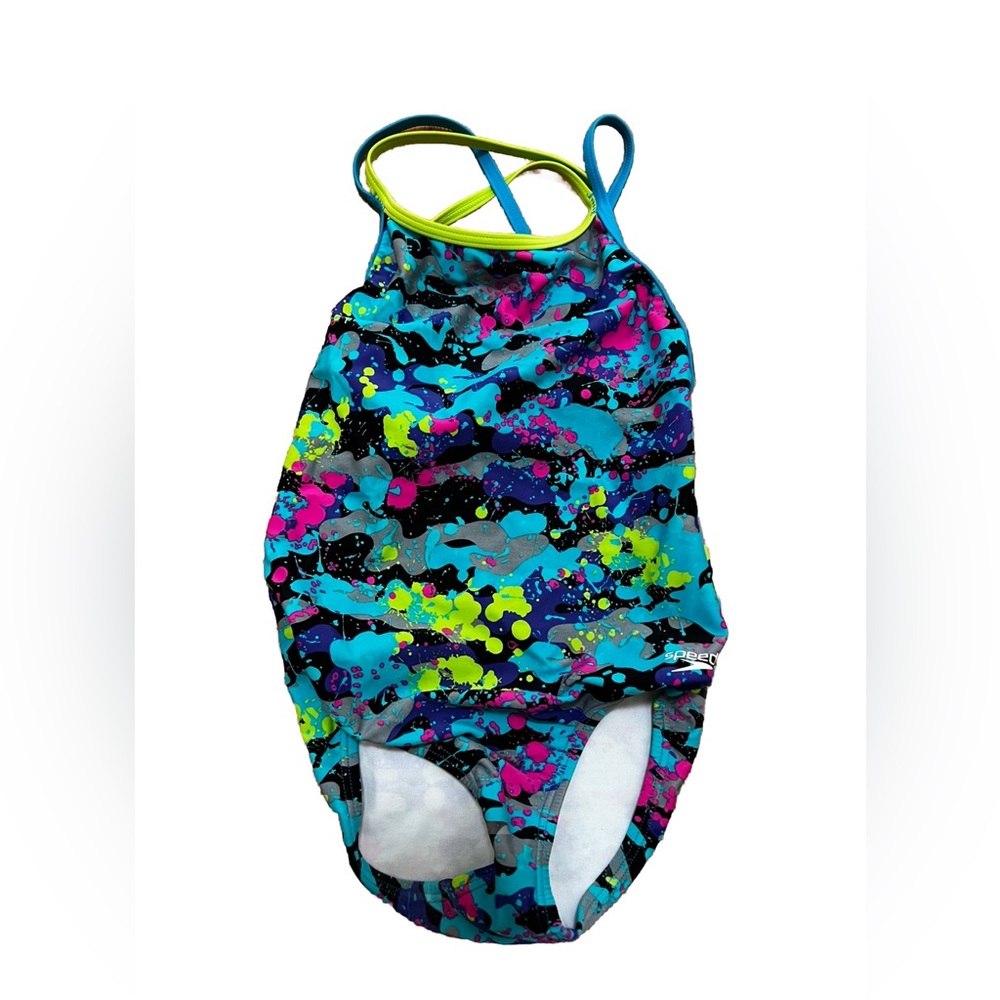 Girls Speedo One Piece Swimsuit Multicolor Print Size 8